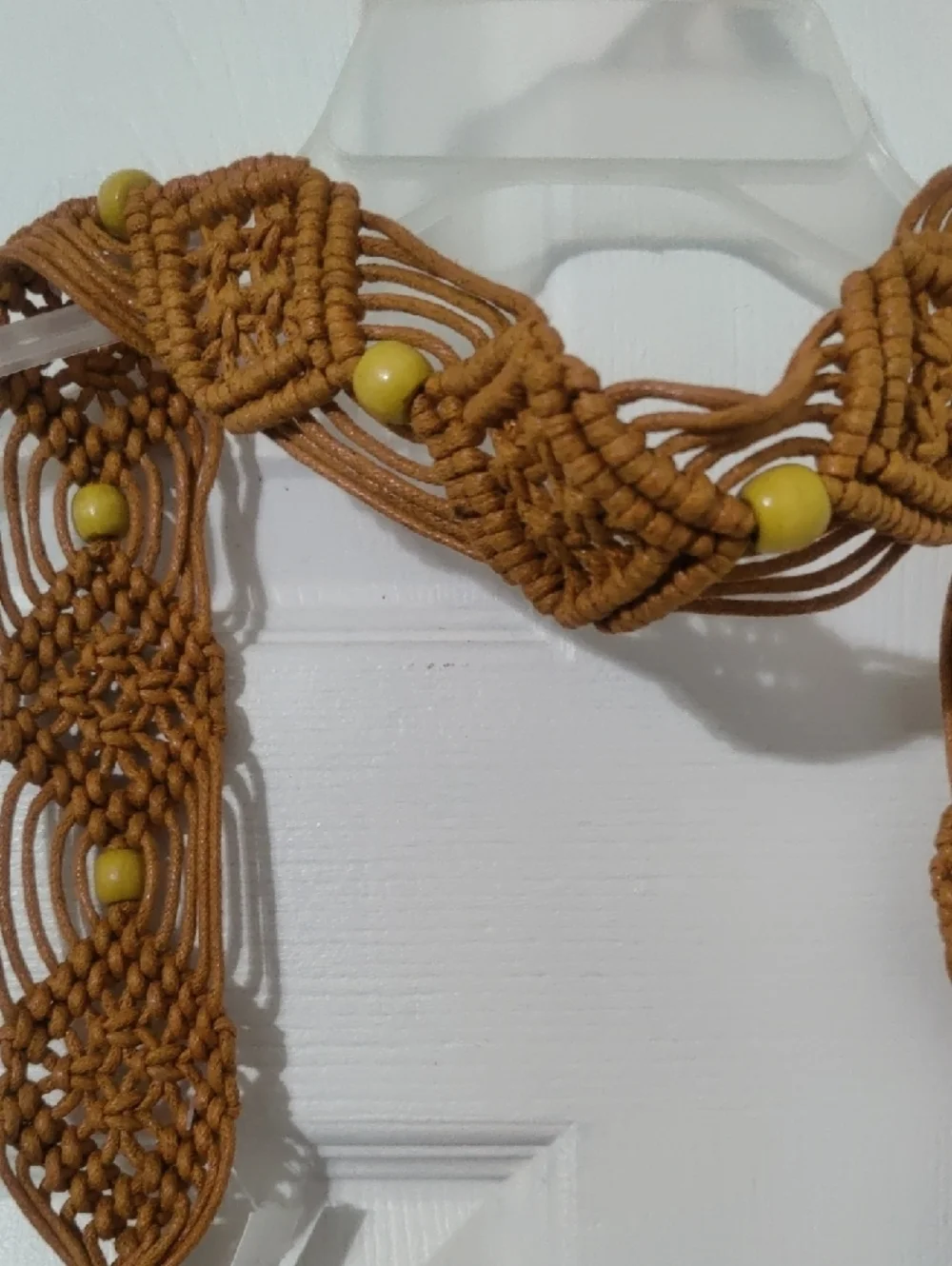 Brown Macramé Tassel Belt • Yellow Bead Accents • Boho Festival Accessory • NWT
